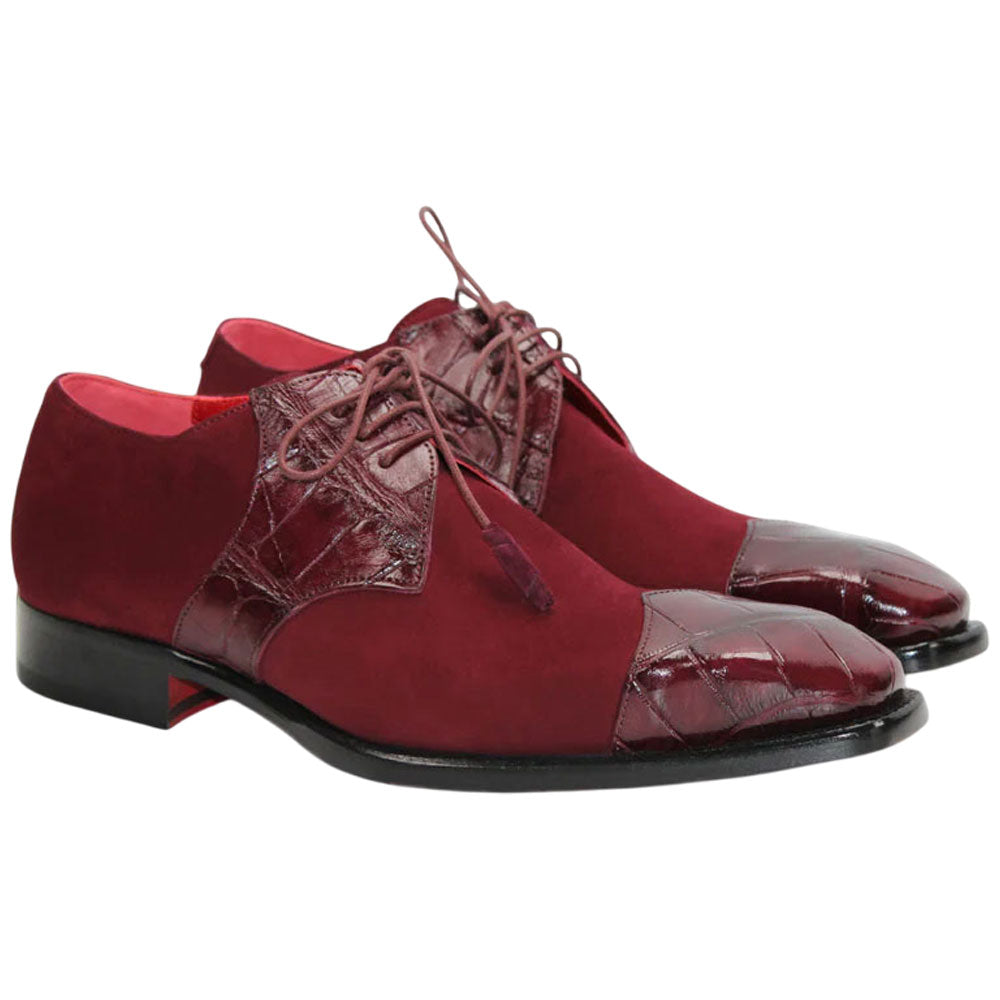 Fennix Landon Men's Burgundy Alligator & Suede Oxfords Shoes