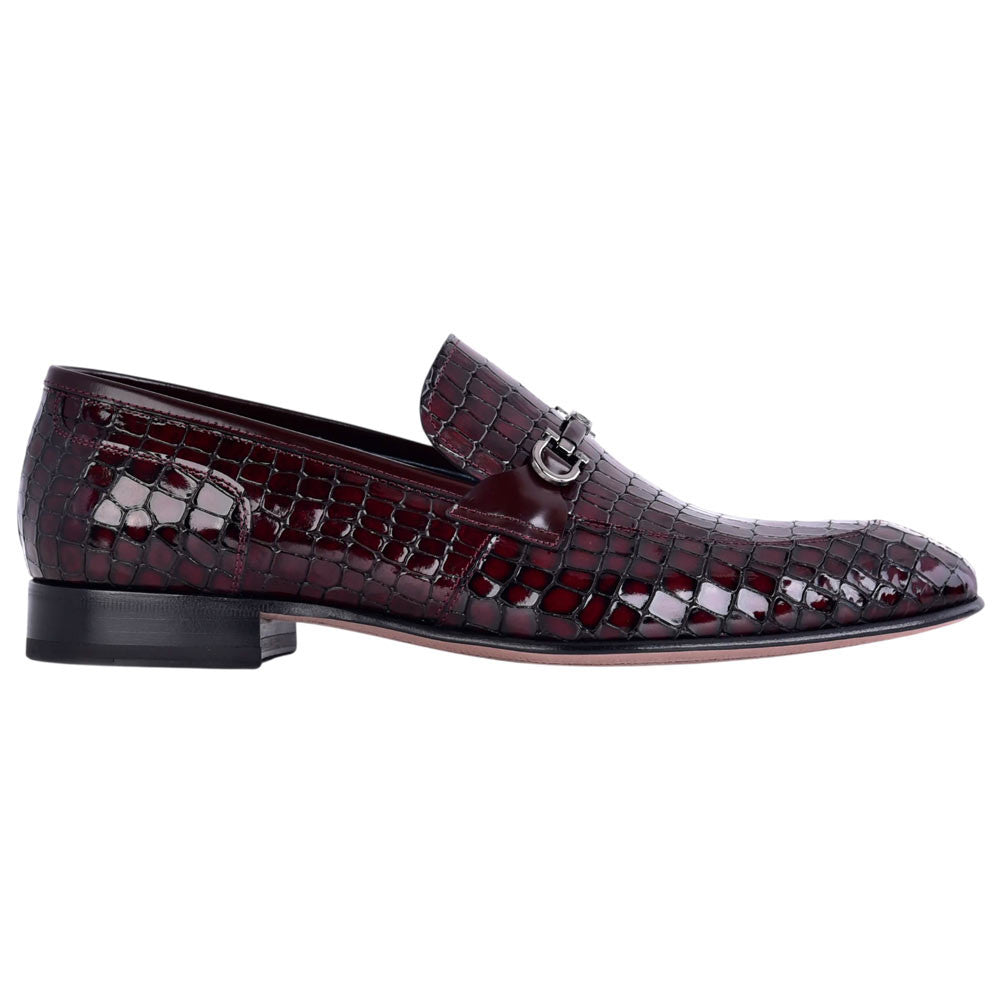 Corrente Men's Crocodile Print Leather Bit Loafer - Burgundy