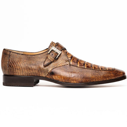 Toluca Genuine Crocodile and Lizard Skin Monk Strap | Marco Di Milano Exotic Dress Shoes in Rustic Orix
