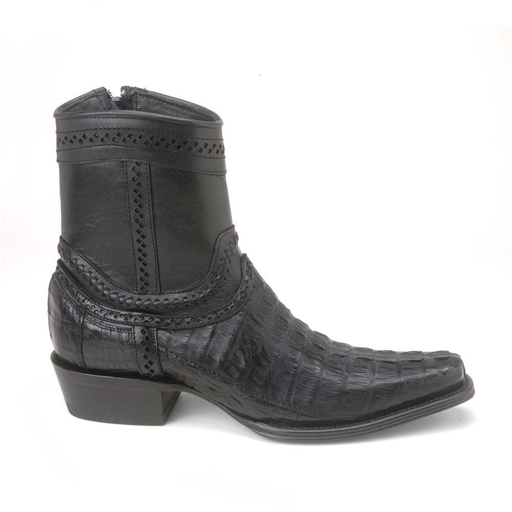 Los Altos Black Caiman Tail Low Shaft European Square Toe Men's Boot
