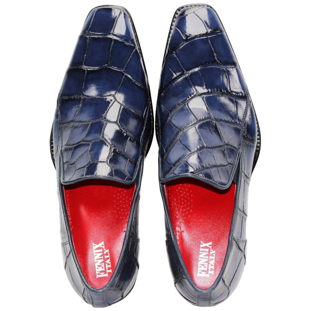 Fennix of Italy Genuine Alligator Skin DUSTIN Navy Trendy Loafers (USA Men Size)