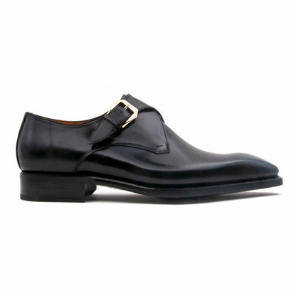 UGo Vasare Edward Sr. Elegant Hand-Crafted Monk Strap Black Shoes - Slip-On Formal