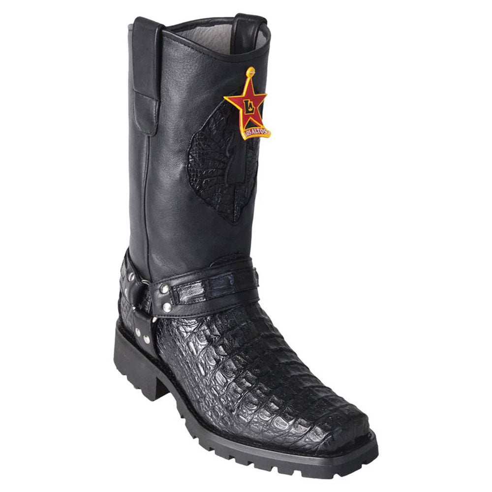 Los Altos Black Genuine Crocodile Biker Boot