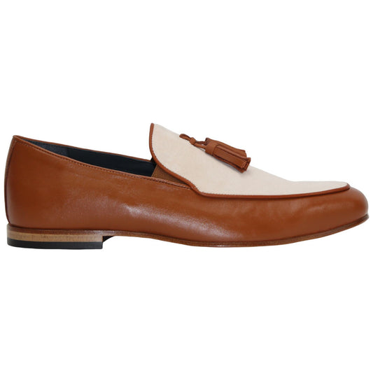Anzio Brandy/Cream Suede Dress Slip On | Duca Dress Loafers for Men