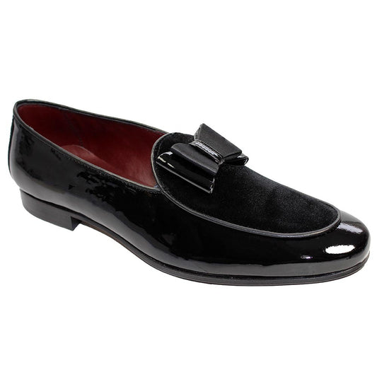 Duca Amalfi Black Patent Leather & Velvet With Silk Bow Dress Shoes
