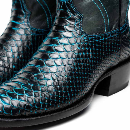 Kansas Genuine Python Skin Black/Blue Cowboy Boot | Marco Di Milano Western Boots