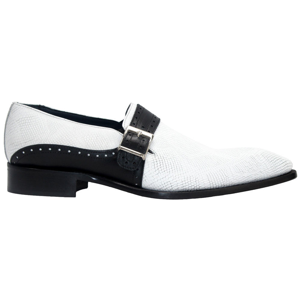 Duca Sezze Men's Powder White/Black Snake Print/Calf-Skin Leather Loafers