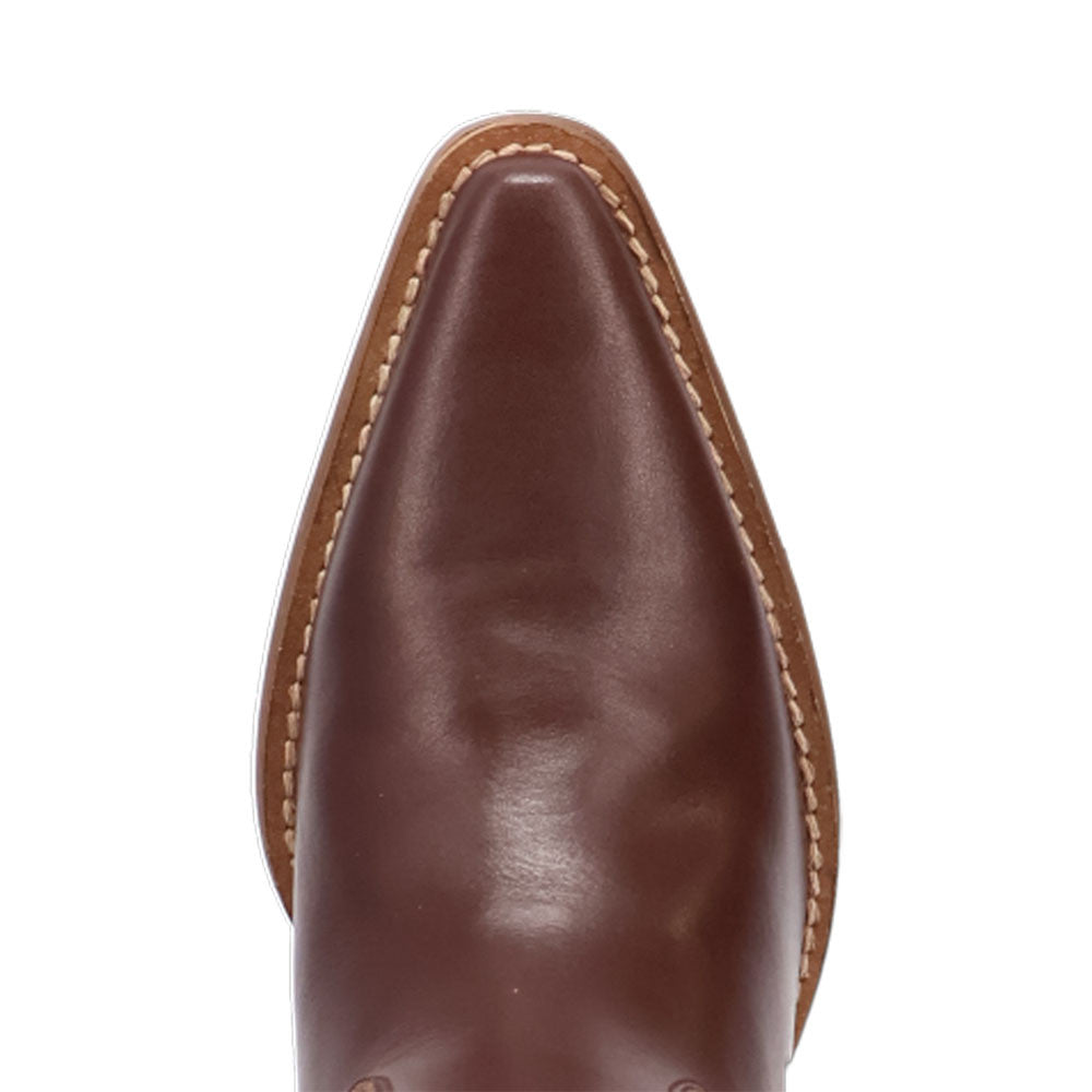 Hensley Leather Brown-on-Brown Embroidered Wooden Block Heel Snip Toe Women Boot | Dingo Western Cowgirl Boots