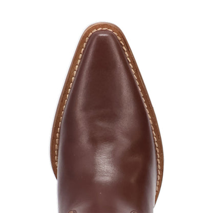 Hensley Leather Brown-on-Brown Embroidered Wooden Block Heel Snip Toe Women Boot | Dingo Western Cowgirl Boots