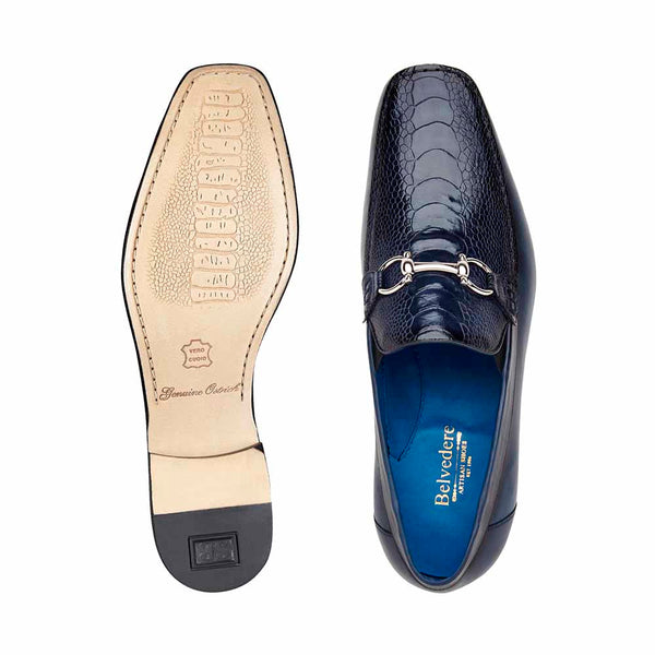 Belvedere Bruno Genuine Ostrich and Italian Calf Navy Loafers for men