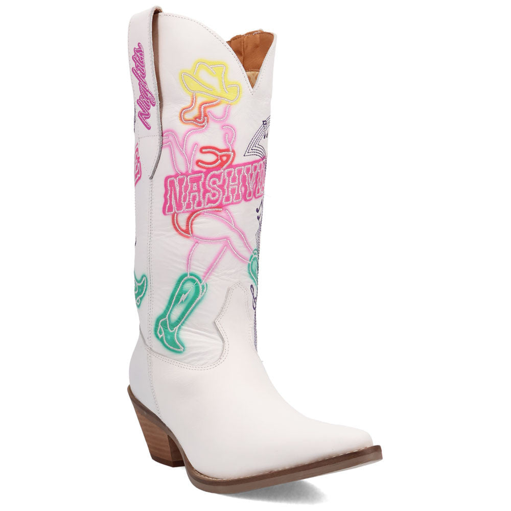 Nashville Nights Leather White with Multi-Color Embroidered Snip Toe Women Boot | Dingo Western Cowgirl Boots