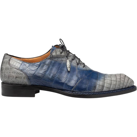 Mezlan Men's Pueblo Bi-Tonal Exotic Oxford in Pearl Grey/Blue