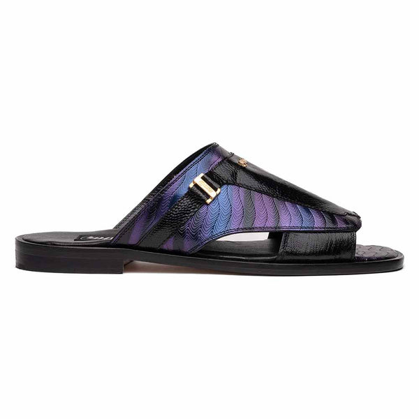 Mauri Men's Aloha Multi Purple Black Ostrich Leg Luxury Sandals