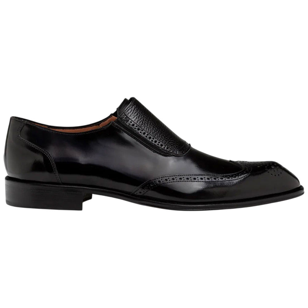 Mezlan Liberty II High Shine Calf Wing Tip Medallion Slip On - Men's Black