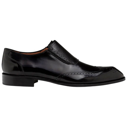 Mezlan Liberty II High Shine Calf Wing Tip Medallion Slip On - Men's Black
