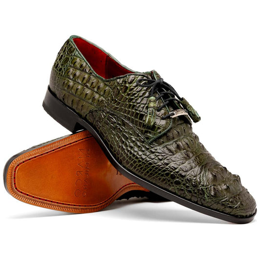 Nilo Fully Wrapped Genuine Nile Crocodile Skin Dress Derby | Marco Di Milano Exotic Dress Shoes in Green