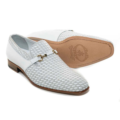 Corrente Wow White Suede and Calfskin Woven Slip-On Loafer for Men
