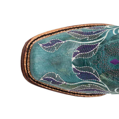 Ferrini Dreamer Sea Foam Embroidered Full Grain Leather Narrow Square Toe Boots