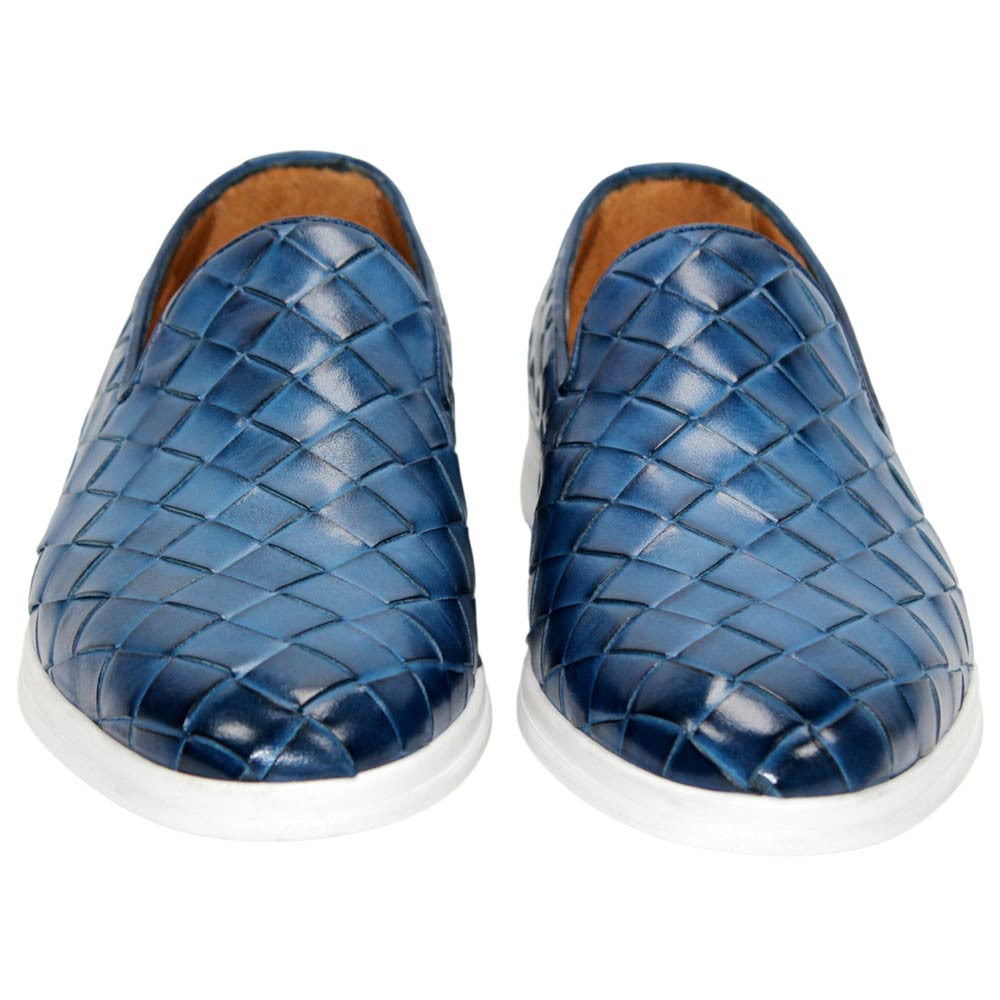 Duca Men's Rivoli Ocean Blue Round Toe Calf Weave Leather Loafers