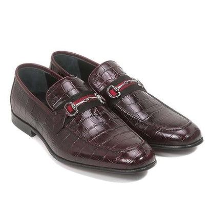 Golden Pass Men's Burgundy Crocodile Print Calfskin Leather Loafer