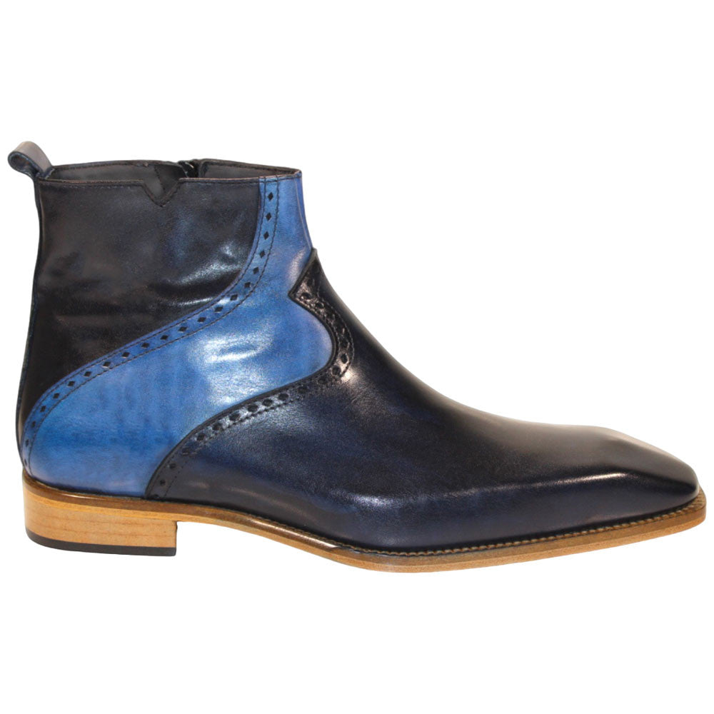 Duca Pedaso Men's Navy Calf-Skin Leather Zipper Ankle Oxfords Shoes