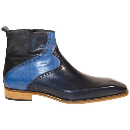 Duca Pedaso Men's Navy Calf-Skin Leather Zipper Ankle Oxfords Shoes