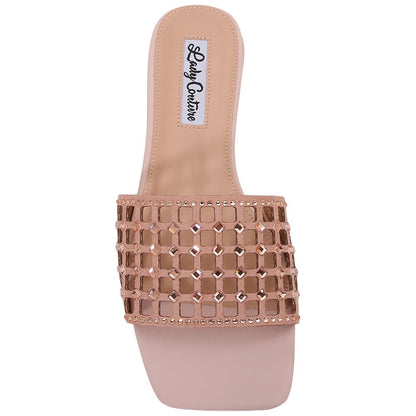 Lady Couture Women's Garden Rose Gold Geometric Crystal Flat Slide Sandals