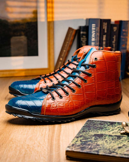 Marco Di Milano Hermond Blue Jean/Honey Alligator Derby Shoes