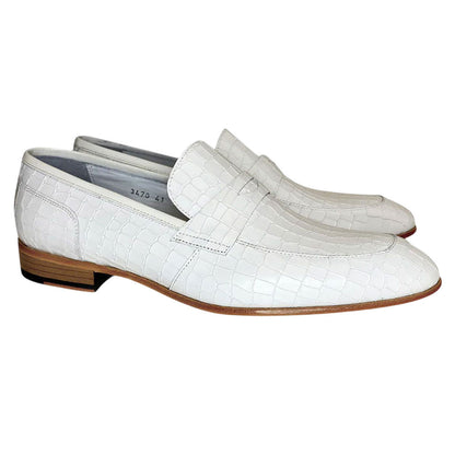 Corrente Men’s Crocodile Embossed White Almond Toe Loafer