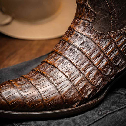Phoenix Genuine Caiman Belly Skin Aged Brown Cowboy Boot | Marco Di Milano Western Boots