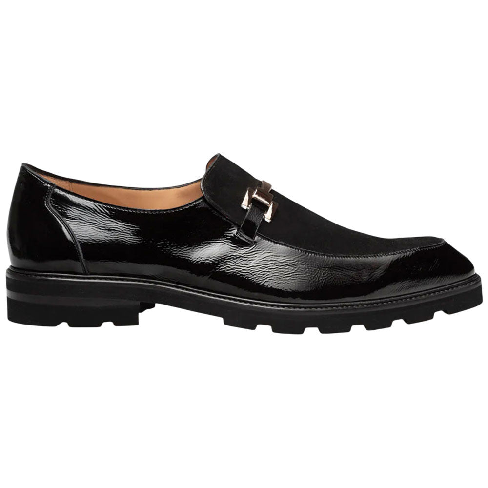 Valone Hi-Shine/Suede Lug Black Slip On | Mezlan Dress Loafers for Men