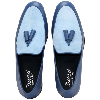 Anzio Blue/Lt. Blue Suede Dress Slip On | Duca Dress Loafers for Men
