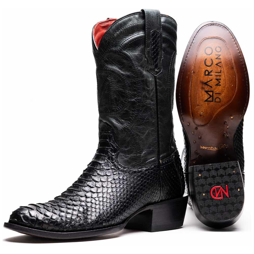 Kansas Genuine Python Skin Black Cowboy Boot | Marco Di Milano Western Boots