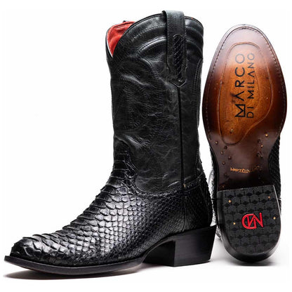 Kansas Genuine Python Skin Black Cowboy Boot | Marco Di Milano Western Boots