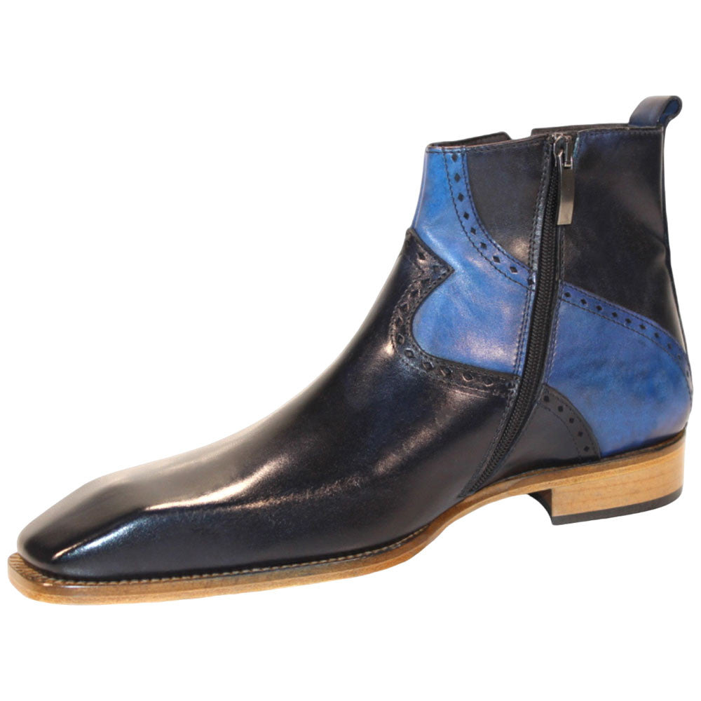 Duca Pedaso Men's Navy Calf-Skin Leather Zipper Ankle Oxfords Shoes