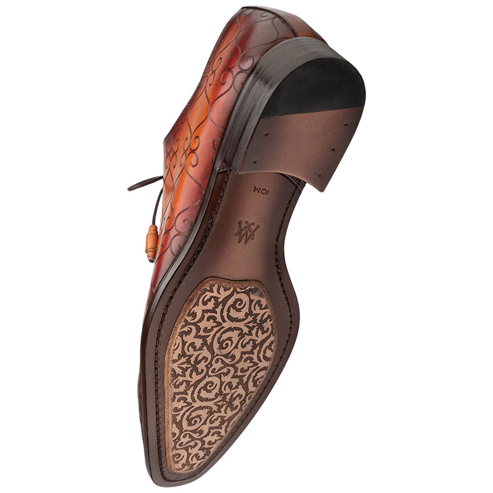 Tribeca Laser Print Patina Calfskin Cognac Rust Oxford | Mezlan Dress Shoes for Men