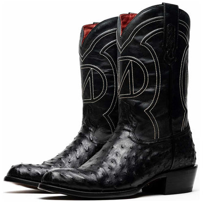 Savannah Genuine Full Quill Ostrich Skin Cowboy Black Boot | Marco Di Milano Western Boots