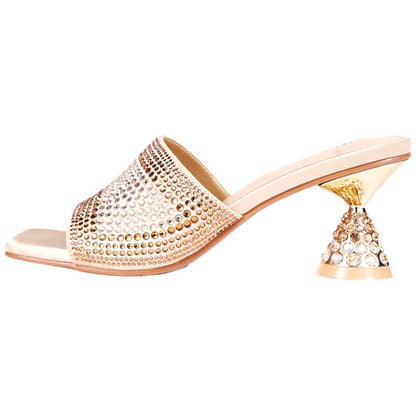 Lady Couture Fontana Women's Gold Block Heel Wide Vamp Mules
