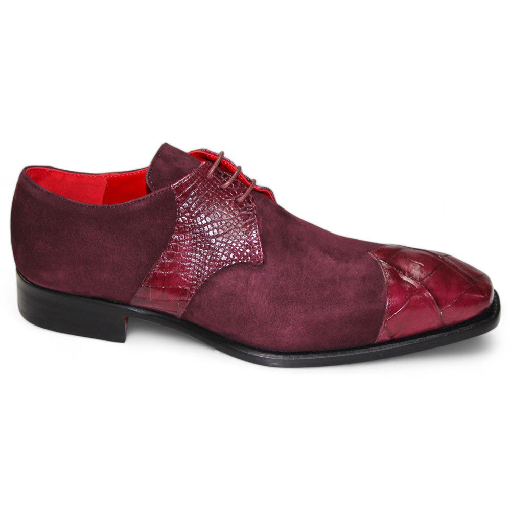 Fennix Landon Men's Burgundy Alligator & Suede Oxfords Shoes