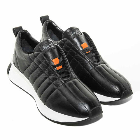 SIGOTTO UOMO Black Quilted Fashion Italian Soft Leather Sneaker