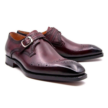 Ugo Vasare Men's Burgundy Good Year Welt Construction Monk Strap Shoes