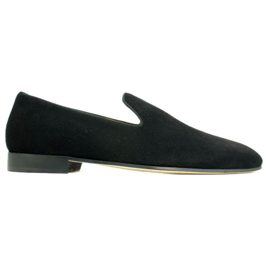 Alan Payne Prego Italian Velour Black Suede Smoking Slipper - with Grosgrain Trim