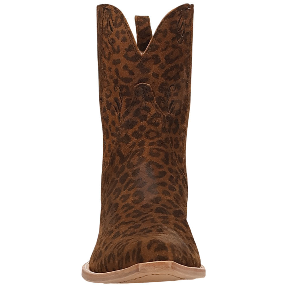 Dan Post Feral Women's Leopard Suede Leather Western Bootie - 7" Shaft, Snip Toe