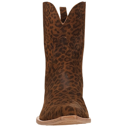 Dan Post Feral Women's Leopard Suede Leather Western Bootie - 7" Shaft, Snip Toe