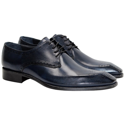 Duca Arpino Navy Blue Genuine Italian Calfskin Lace-Up Shoes