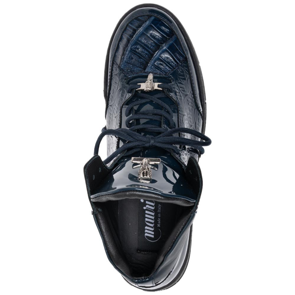 Mauri Men's Baby Crocodile Skin Blue HAMMER Fashion Sneakers (USA Men Size)