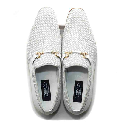 Corrente Wow White Suede and Calfskin Woven Slip-On Loafer for Men