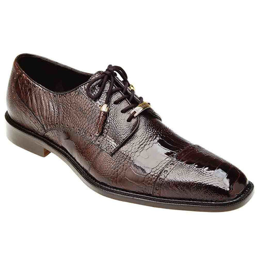 Belvedere Batta Chocolate Men's Genuine Ostrich Cap Toe Lace Up Shoes