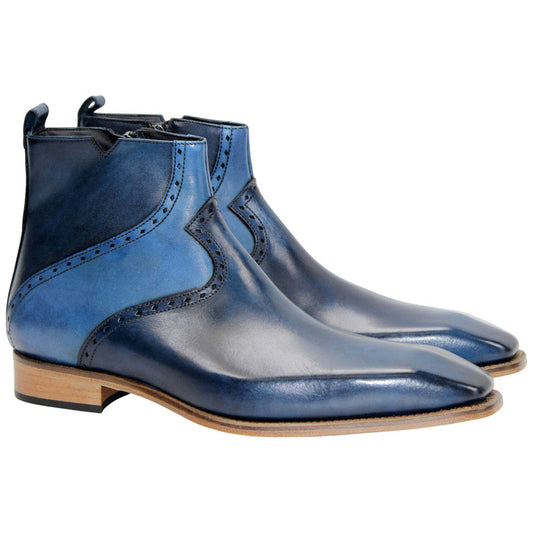 Duca Pedaso Men's Navy Calf-Skin Leather Zipper Ankle Oxfords Shoes