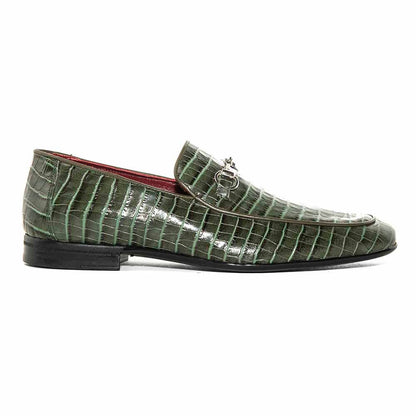 SIGOTTO UOMO Crocodile Print Green Leather Loafer